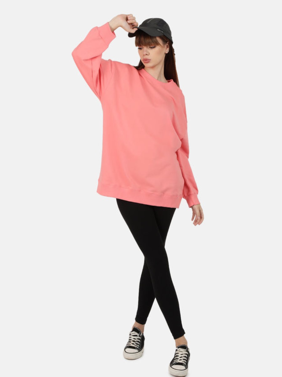 Co-Ords Sets | Bene Kleed Women Peach/Black Longline Oversize Sweatshirt With Leggings Co-Ord Se