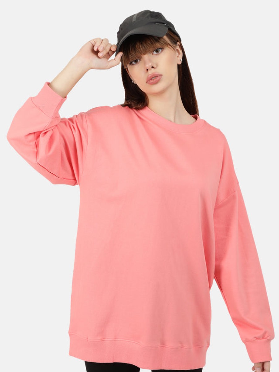 Co-Ords Sets | Bene Kleed Women Peach/Black Longline Oversize Sweatshirt With Leggings Co-Ord Se