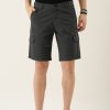 Shorts | IVOC Men Charcoal Grey Slim Fit Solid Cargo Shorts