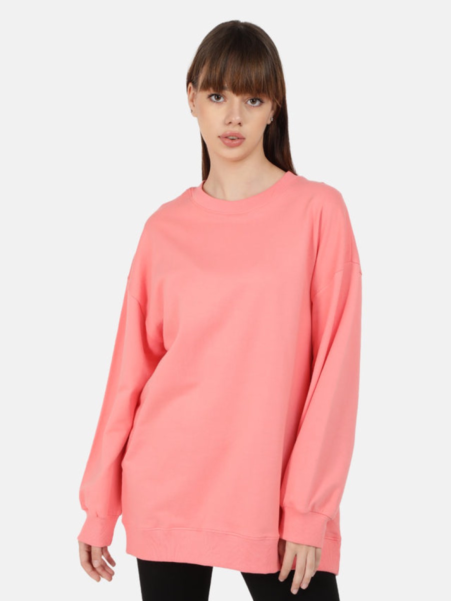 Sweatshirts | Bene Kleed Women Baby Pink Solid Long Length Oversized Sweatshirt