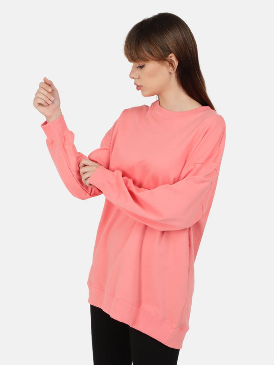 Sweatshirts | Bene Kleed Women Baby Pink Solid Long Length Oversized Sweatshirt