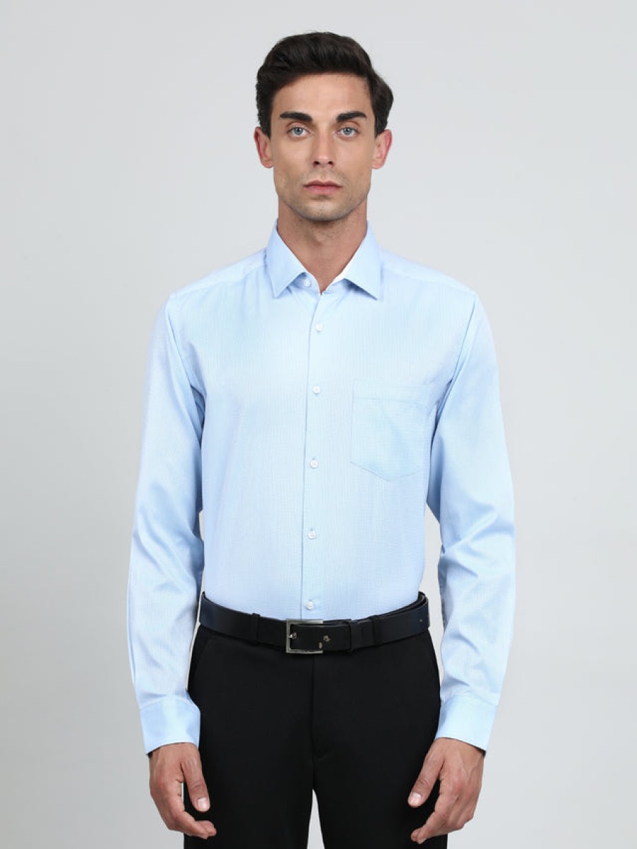 Formal Shirts | IVOC Men Sky Blue Regular Fit Textured Poly Cotton Formal Shirt