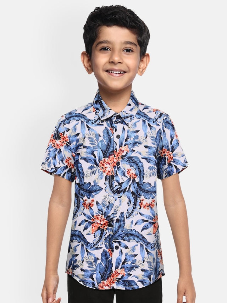 Casual Shirts | Bene Kleed Boys White/Blue Slim Fit Floral Casual Shirt