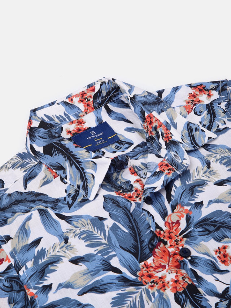 Casual Shirts | Bene Kleed Boys White/Blue Slim Fit Floral Casual Shirt