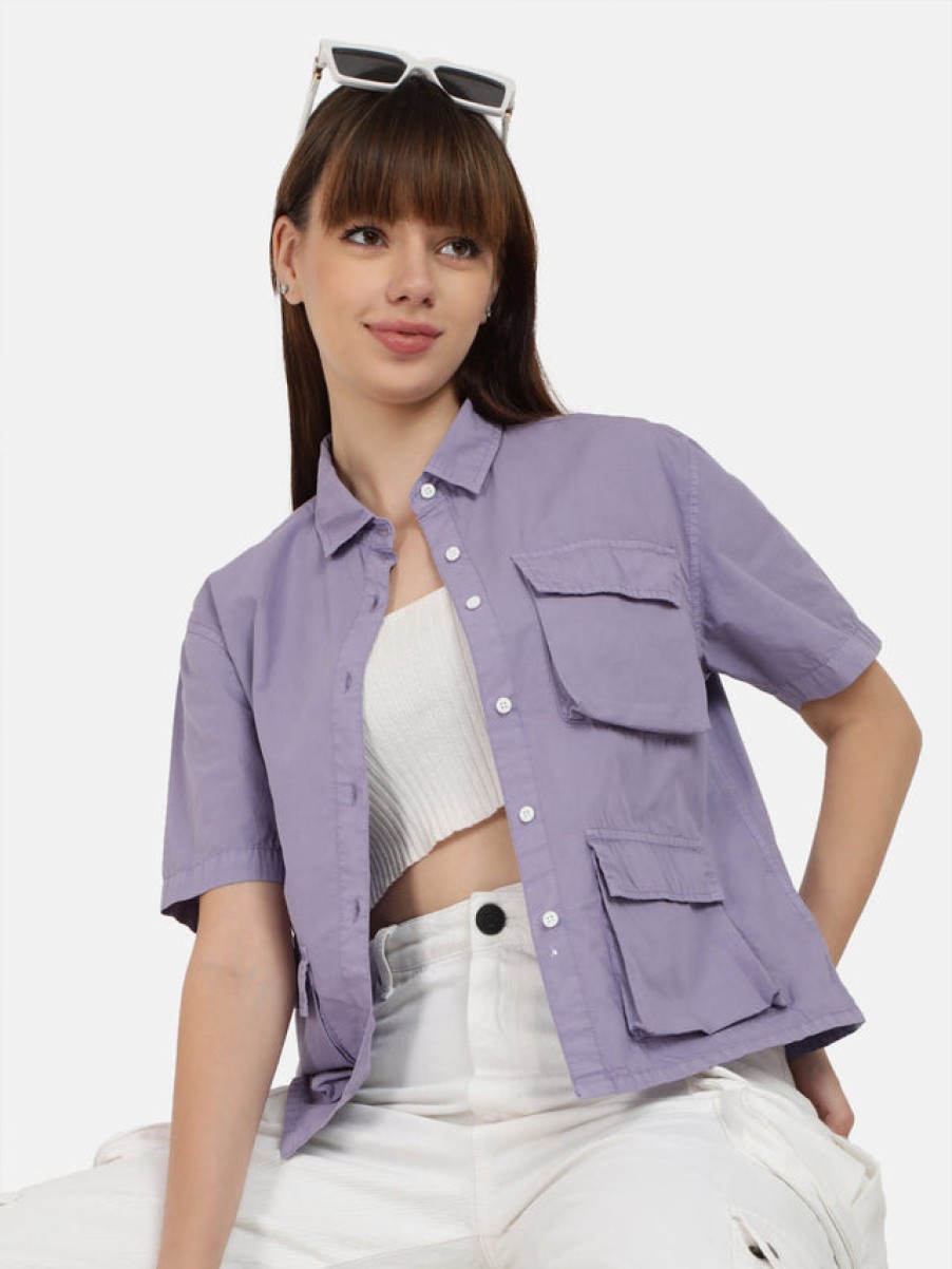 Casual Shirts | Bene Kleed Women Purple Overdyed 3 Pockets Casual Shirt