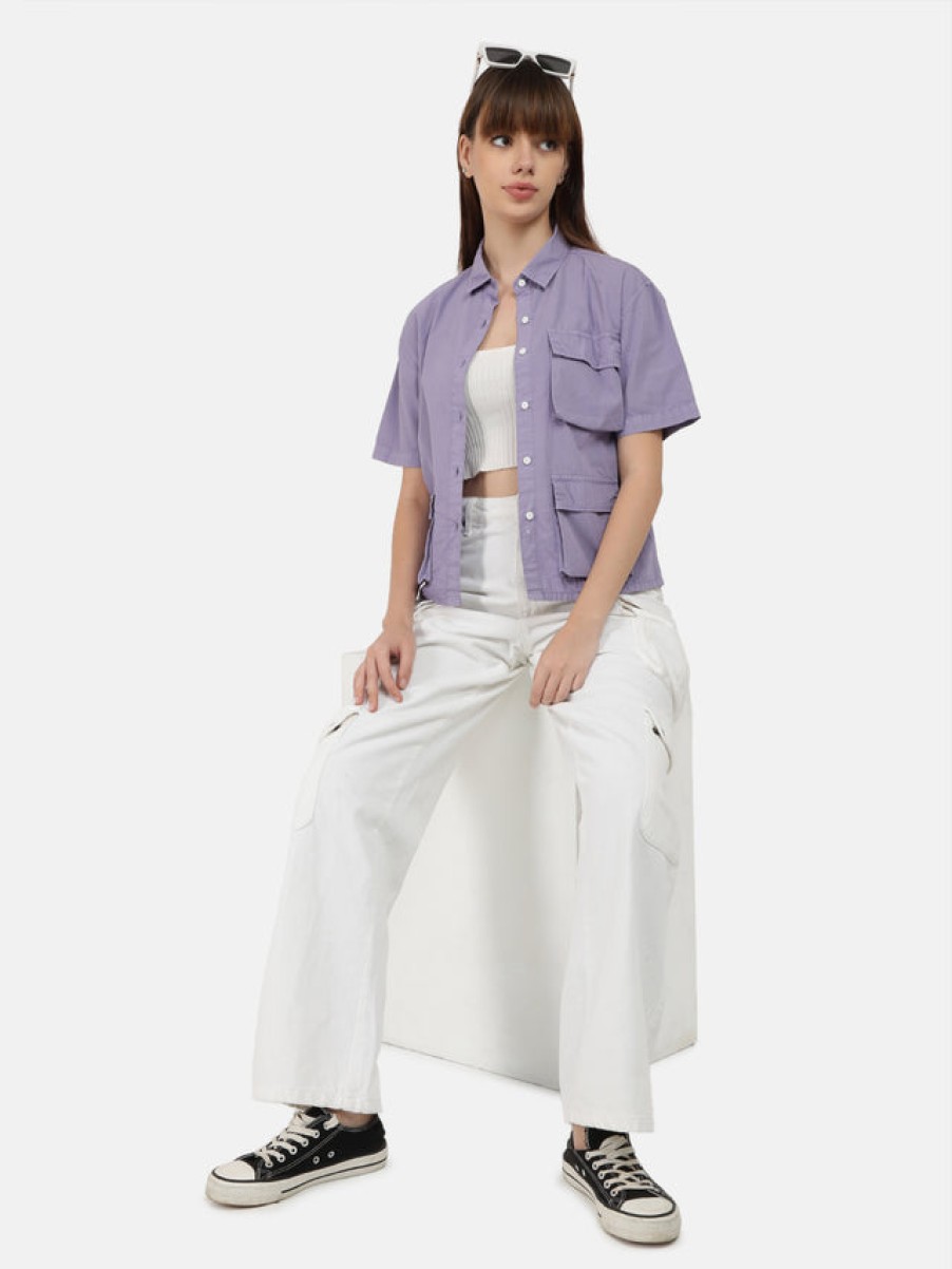 Casual Shirts | Bene Kleed Women Purple Overdyed 3 Pockets Casual Shirt