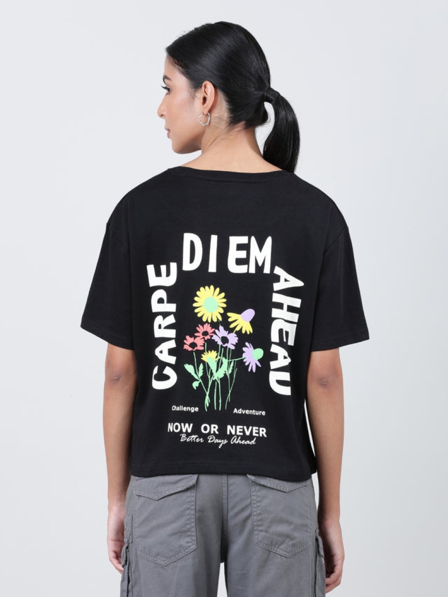 T-Shirt & Tops | Bene Kleed Women Black Graphic Printed Half Sleeve Oversized T-Shirt