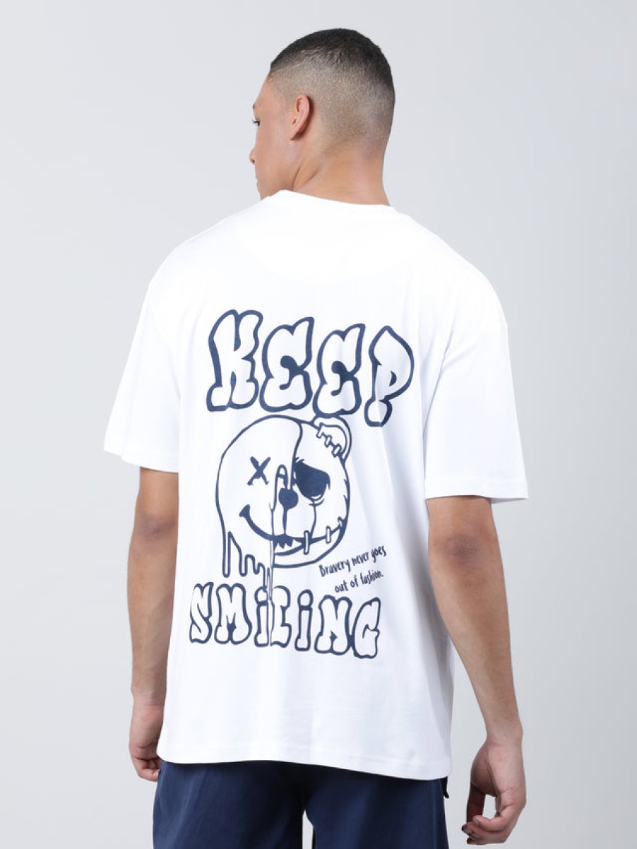 T-Shirts | Bene Kleed Men White Graphic Print Oversized T-Shirt