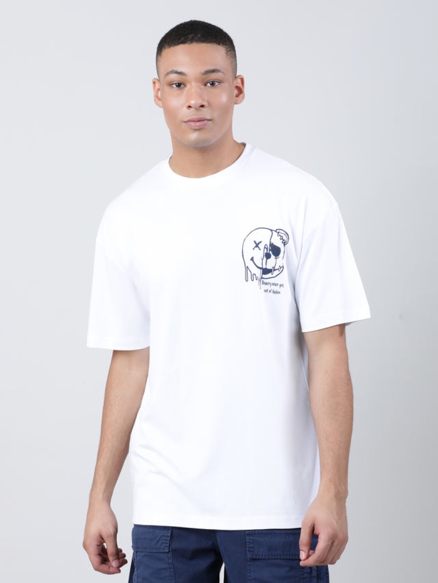 T-Shirts | Bene Kleed Men White Graphic Print Oversized T-Shirt