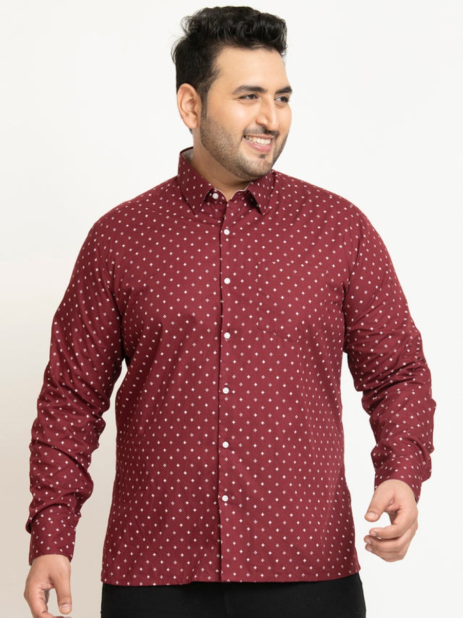 Formal Shirts | IVOC Plus Men Maroon Regular Fit Printed Formal Shirt