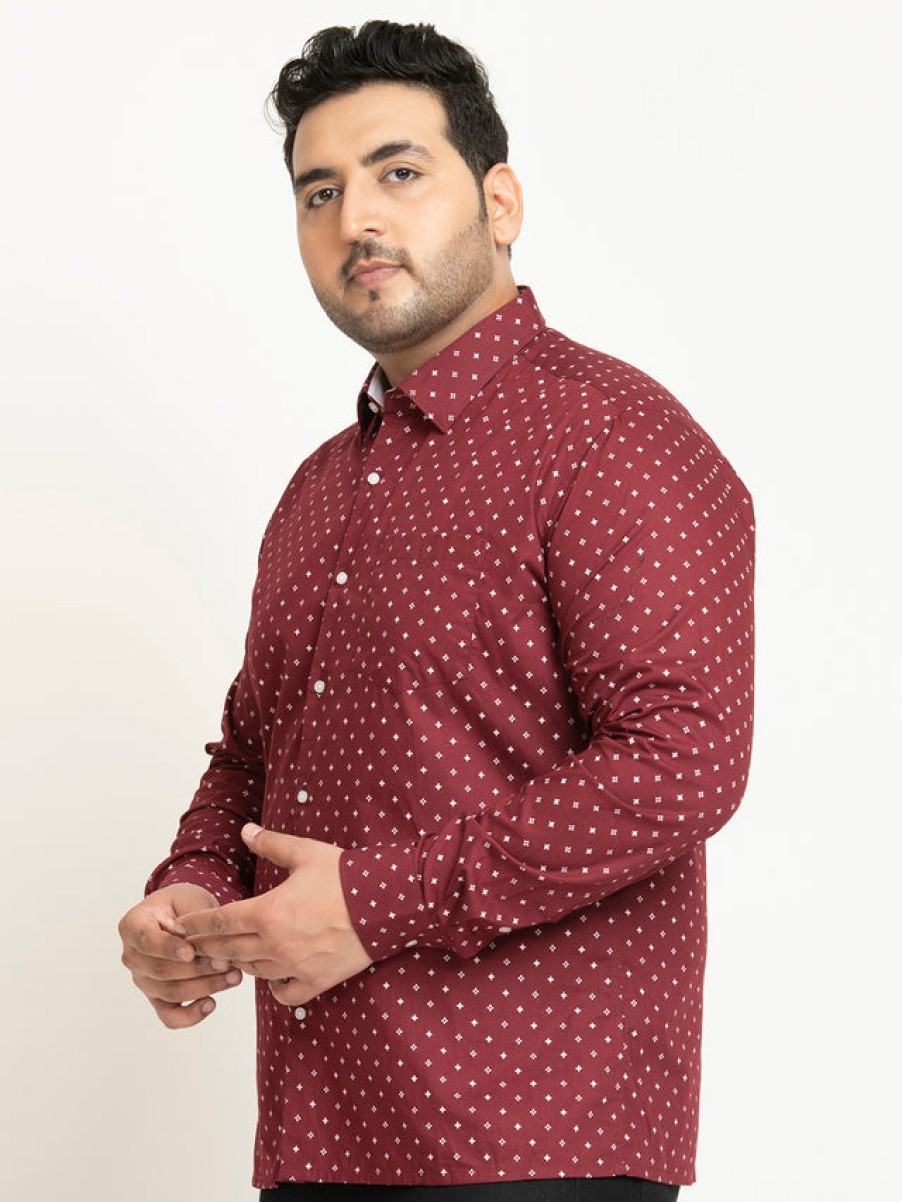 Formal Shirts | IVOC Plus Men Maroon Regular Fit Printed Formal Shirt