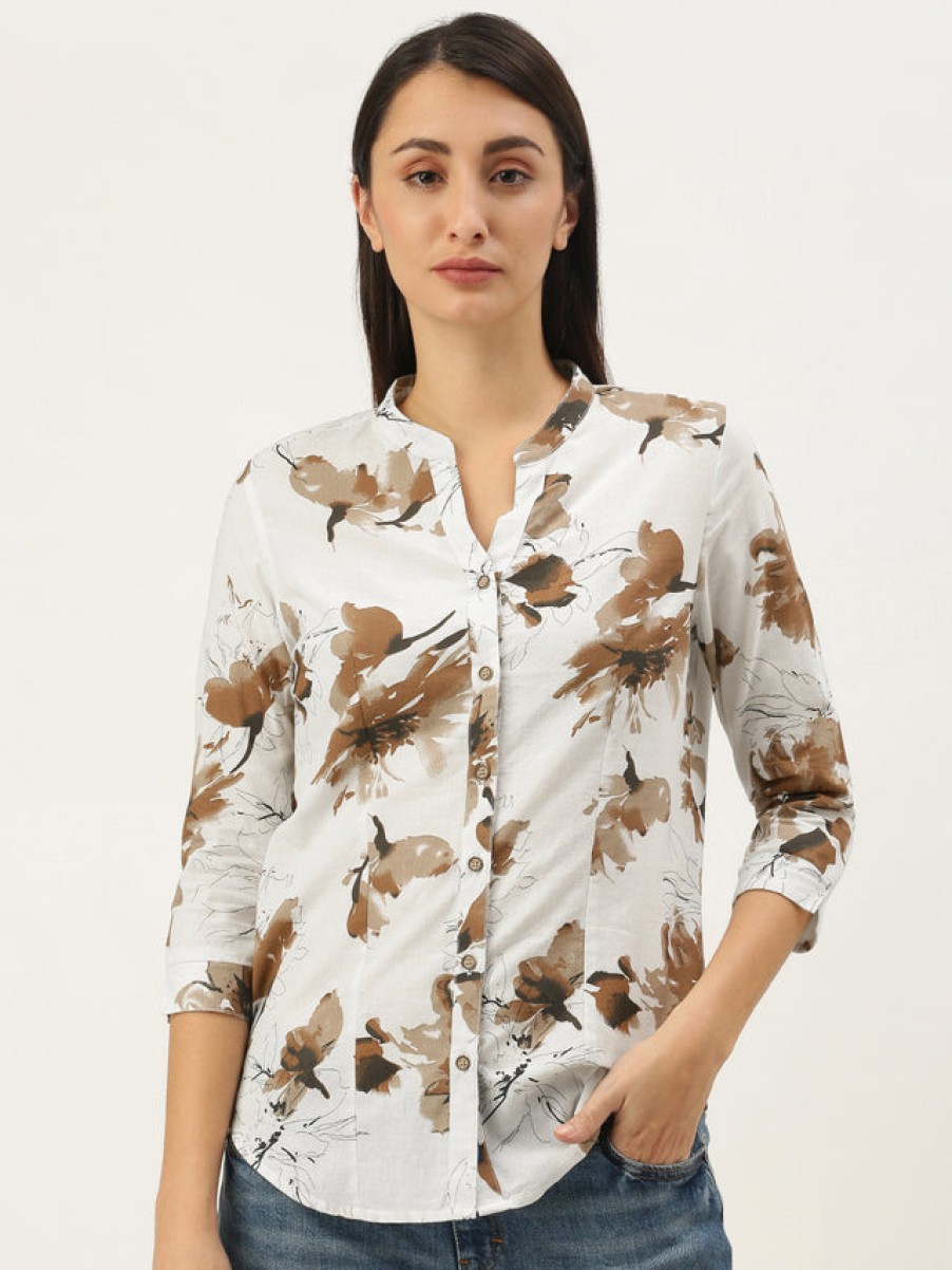 Casual Shirts | Bene Kleed Women Brown/White Slim Fit Floral Casual Shirt