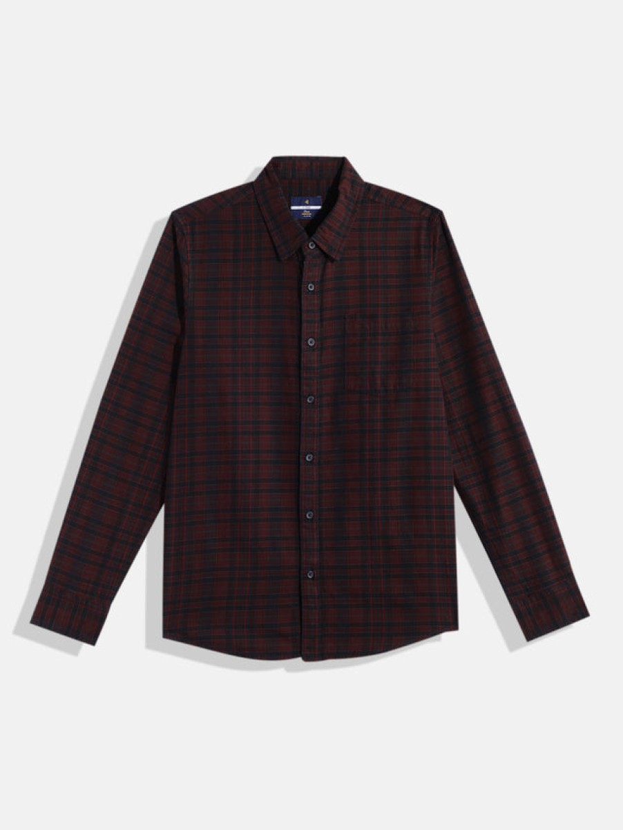 Casual Shirts | IVOC Boys Burgandy Navy Regular Fit Checkered Casual Shirt