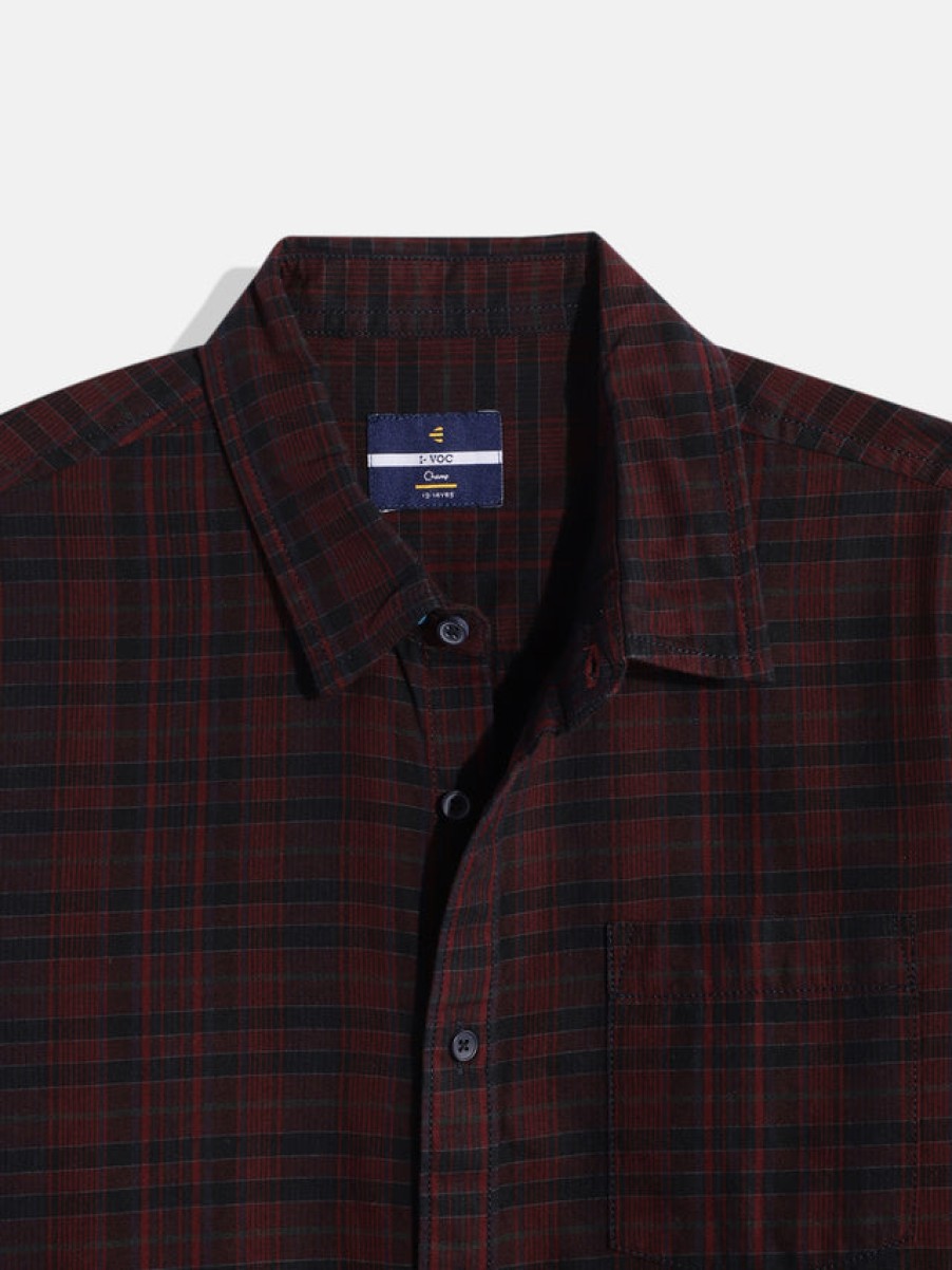 Casual Shirts | IVOC Boys Burgandy Navy Regular Fit Checkered Casual Shirt