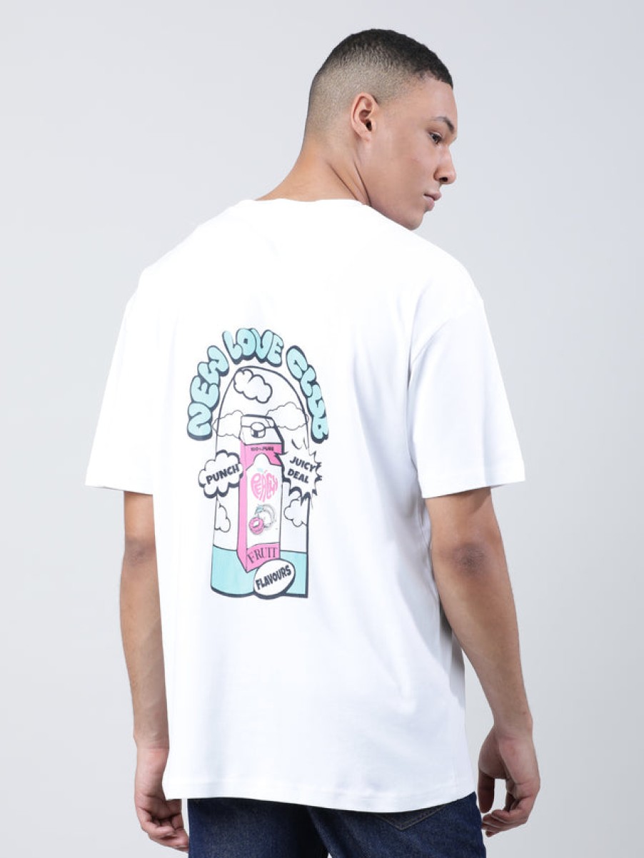 T-Shirts | Bene Kleed Men White Graphic Print Oversized T-Shirt With Front & Back Print