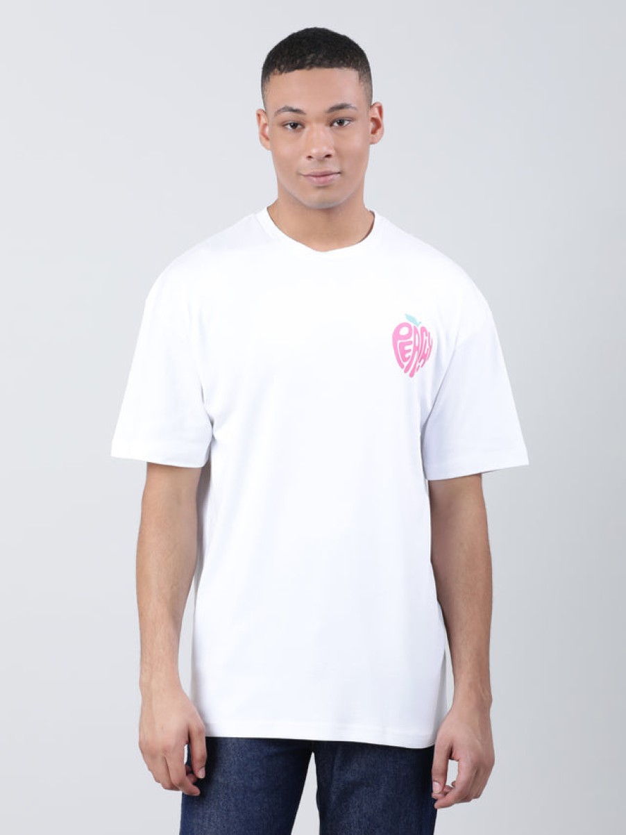 T-Shirts | Bene Kleed Men White Graphic Print Oversized T-Shirt With Front & Back Print