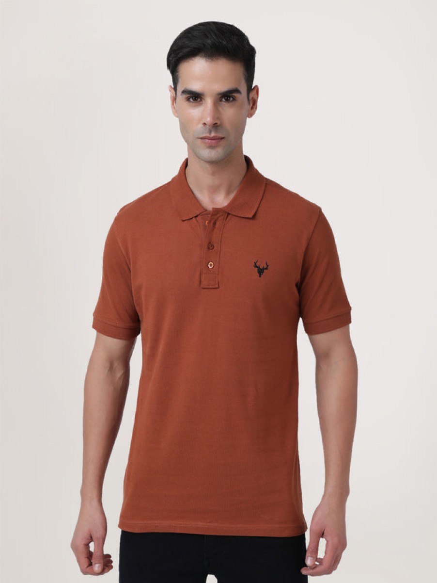 T-Shirts | IVOC Men Coffee Brown Regular Fit Polo T-Shirt With Chest Embroidery