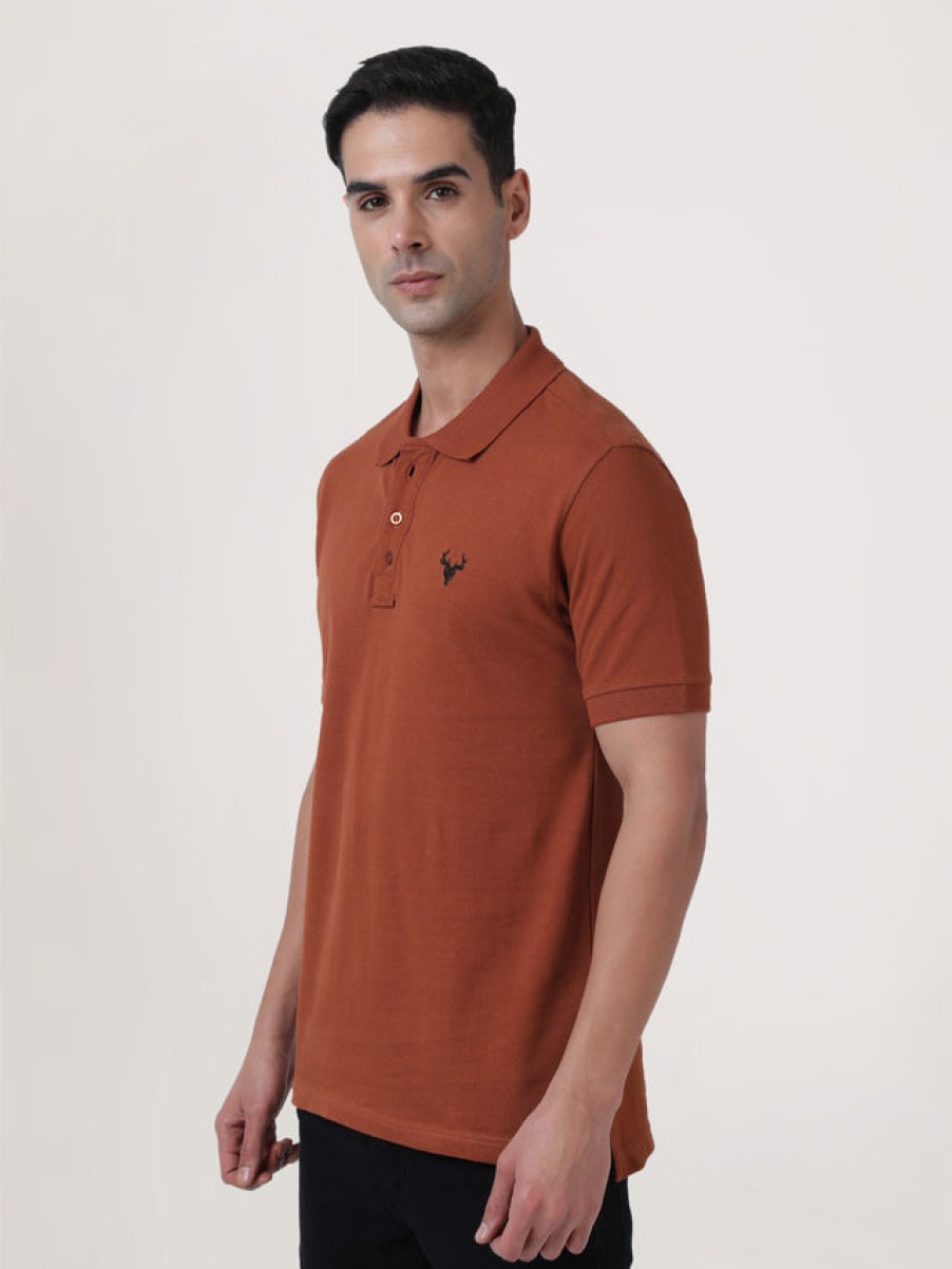 T-Shirts | IVOC Men Coffee Brown Regular Fit Polo T-Shirt With Chest Embroidery