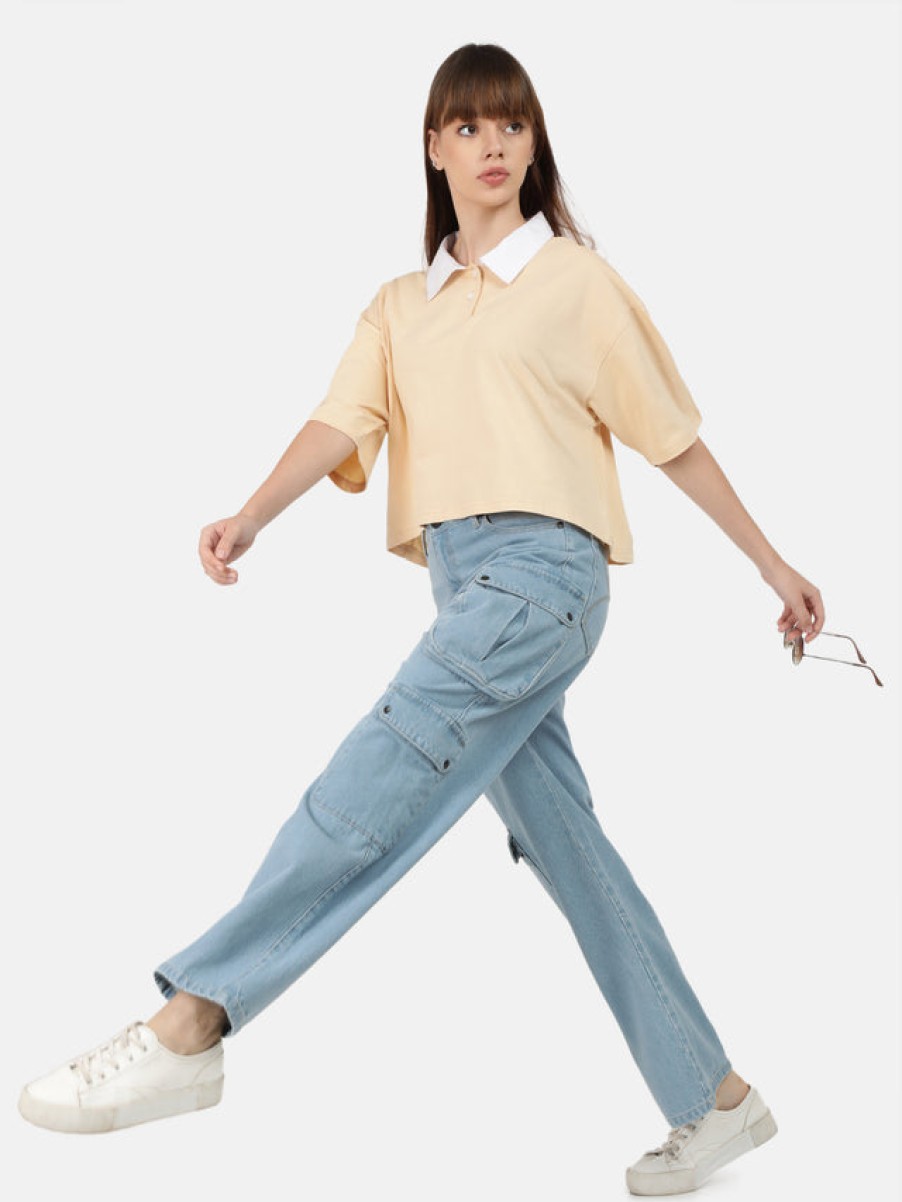 Jeans | Bene Kleed Women Light Blue Relaxed Fit Solid Cargo Jeans