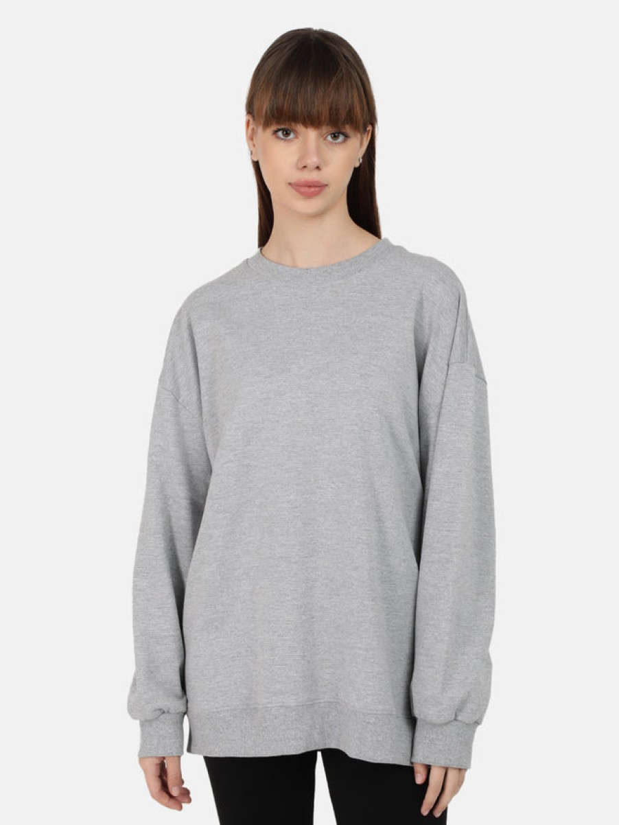 Sweatshirts | Bene Kleed Women Grey Solid Medium Length Oversized Sweatshirt