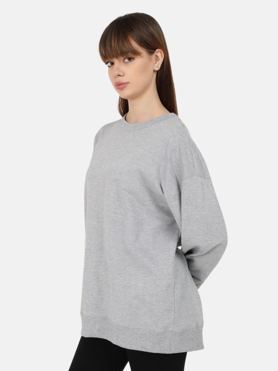 Sweatshirts | Bene Kleed Women Grey Solid Medium Length Oversized Sweatshirt