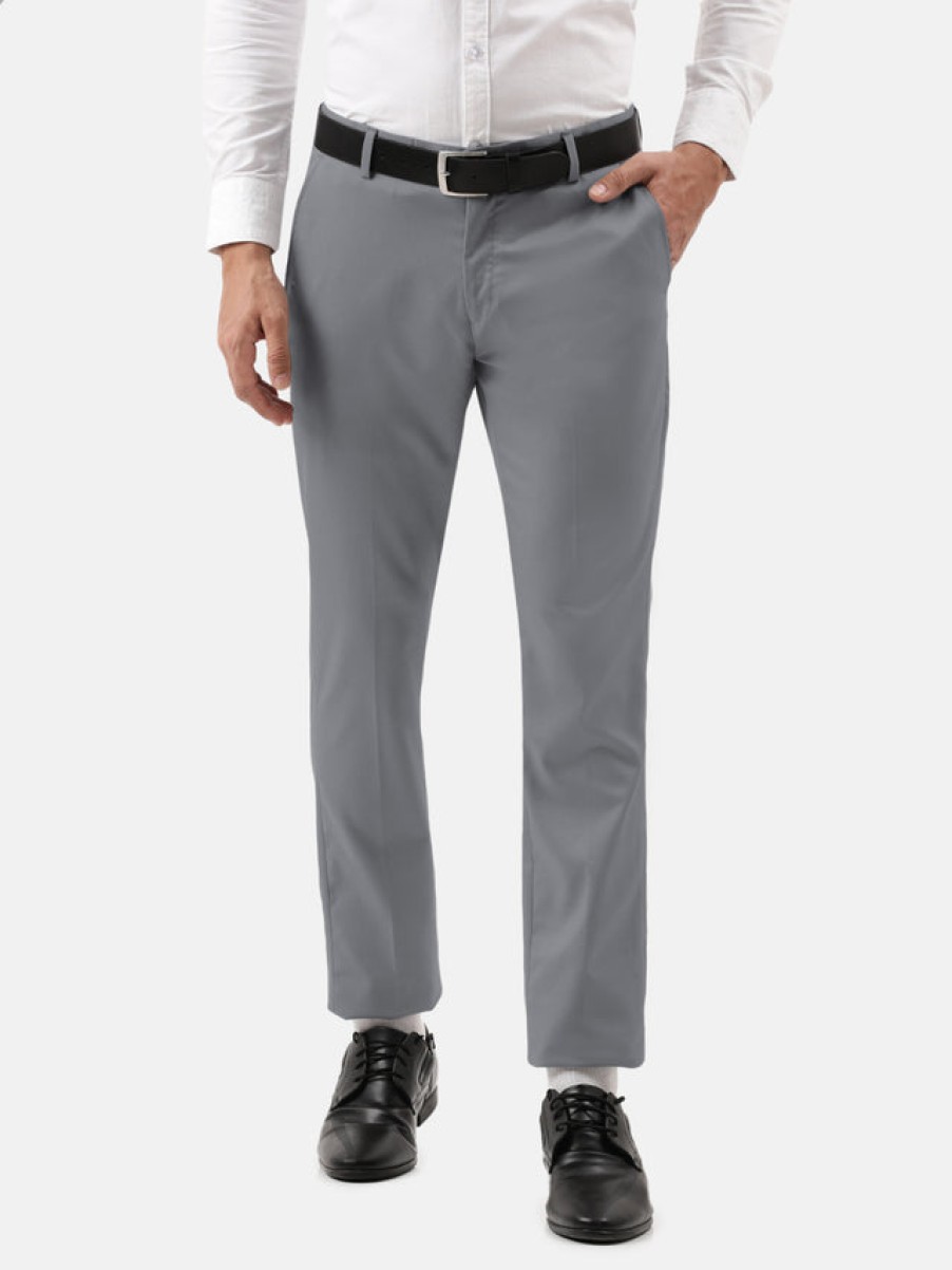 Formal Trousers | IVOC Men Graphite Grey Slim Fit Solid Formal Trousers