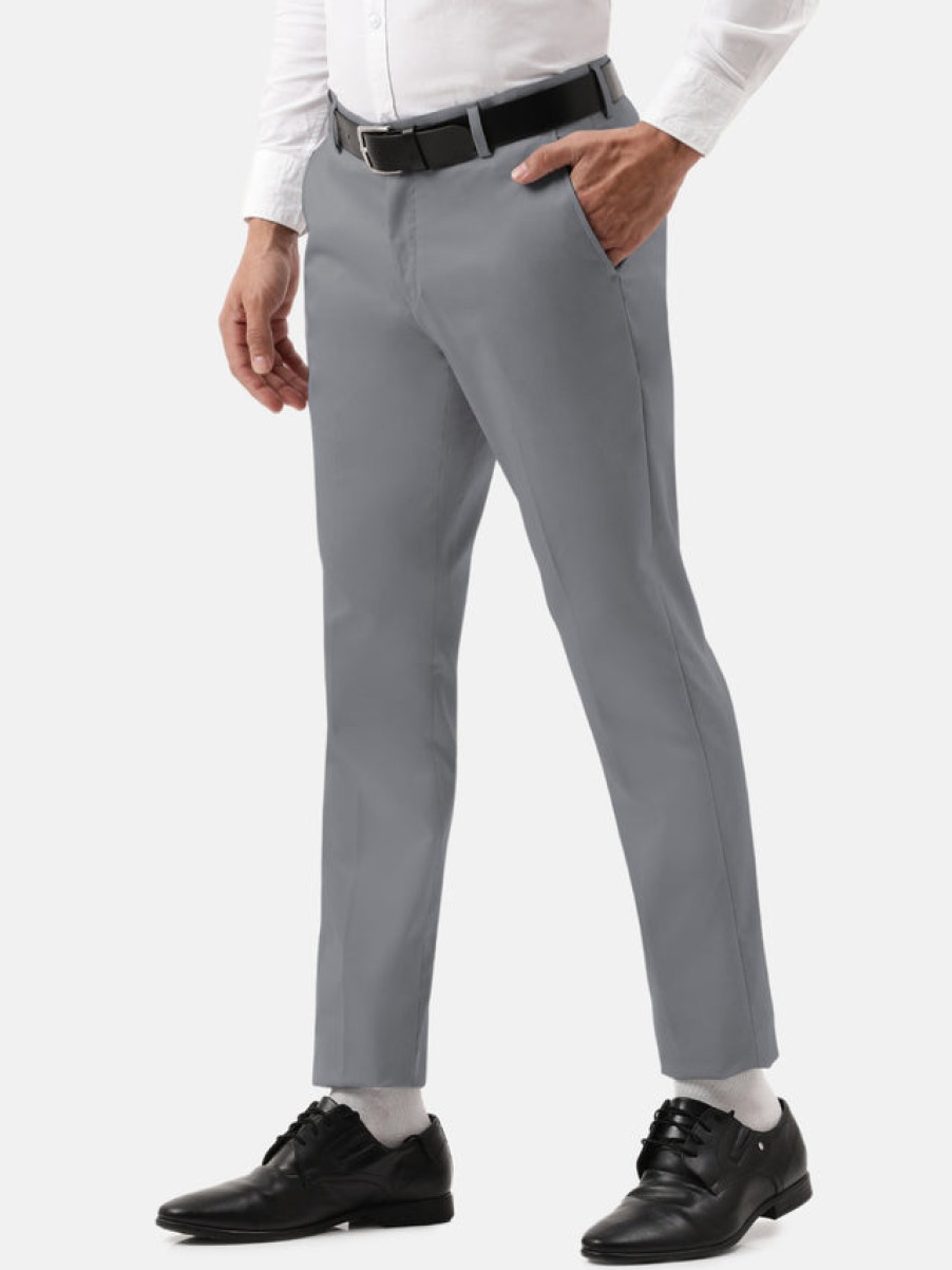 Formal Trousers | IVOC Men Graphite Grey Slim Fit Solid Formal Trousers