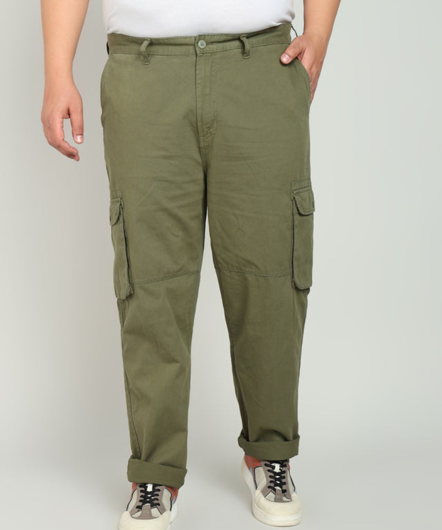 Cargos & Joggers | IVOC Plus Men Olive Regular Fit Cotton Cargo Trouser With Snap Button