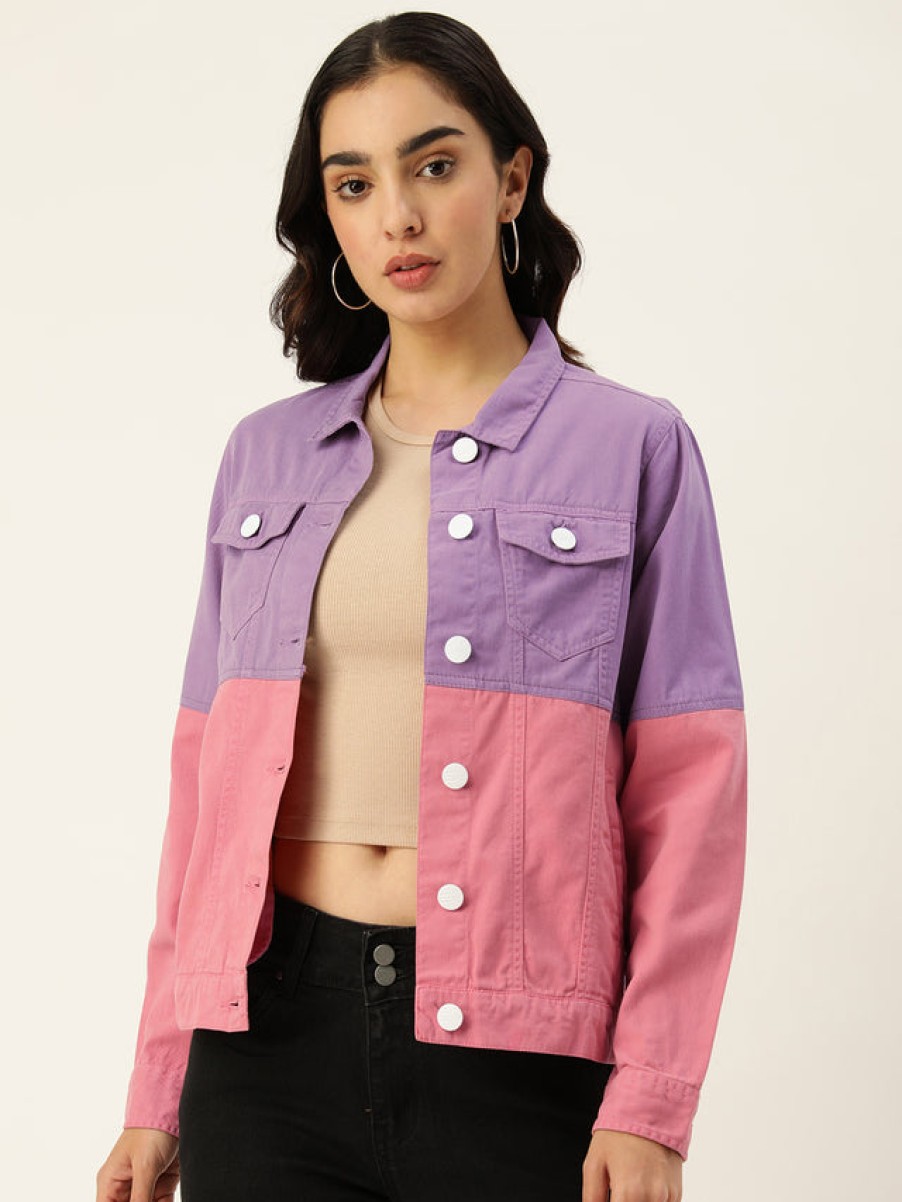 Jackets | Bene Kleed Women Mauve/Peach Slim Fit Colour Block Jacket