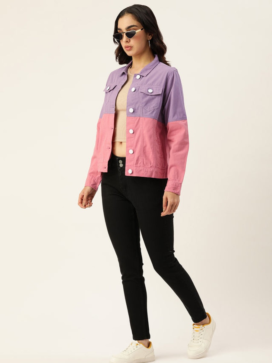 Jackets | Bene Kleed Women Mauve/Peach Slim Fit Colour Block Jacket