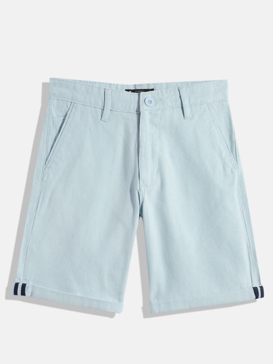 Shorts | IVOC Boys Light Blue Slim Fit Solid Casual Shorts