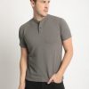 T-Shirts | Bene Kleed Men Grey Regular Fit Knitted Seersucker Solid Henley T-Shirt