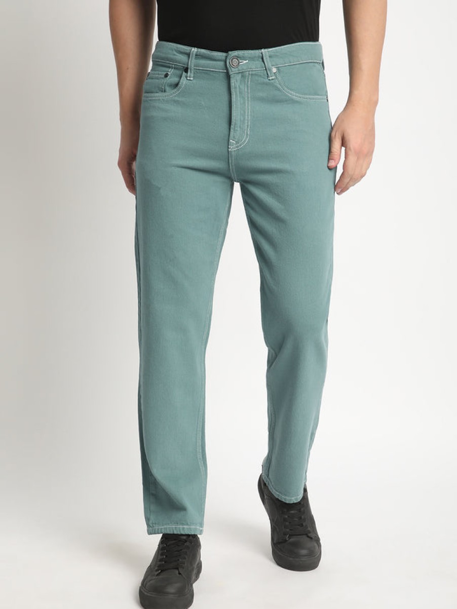 Jeans | Bene Kleed Men Teal Green Relaxed Fit Mid-Rise Shaded Jeans