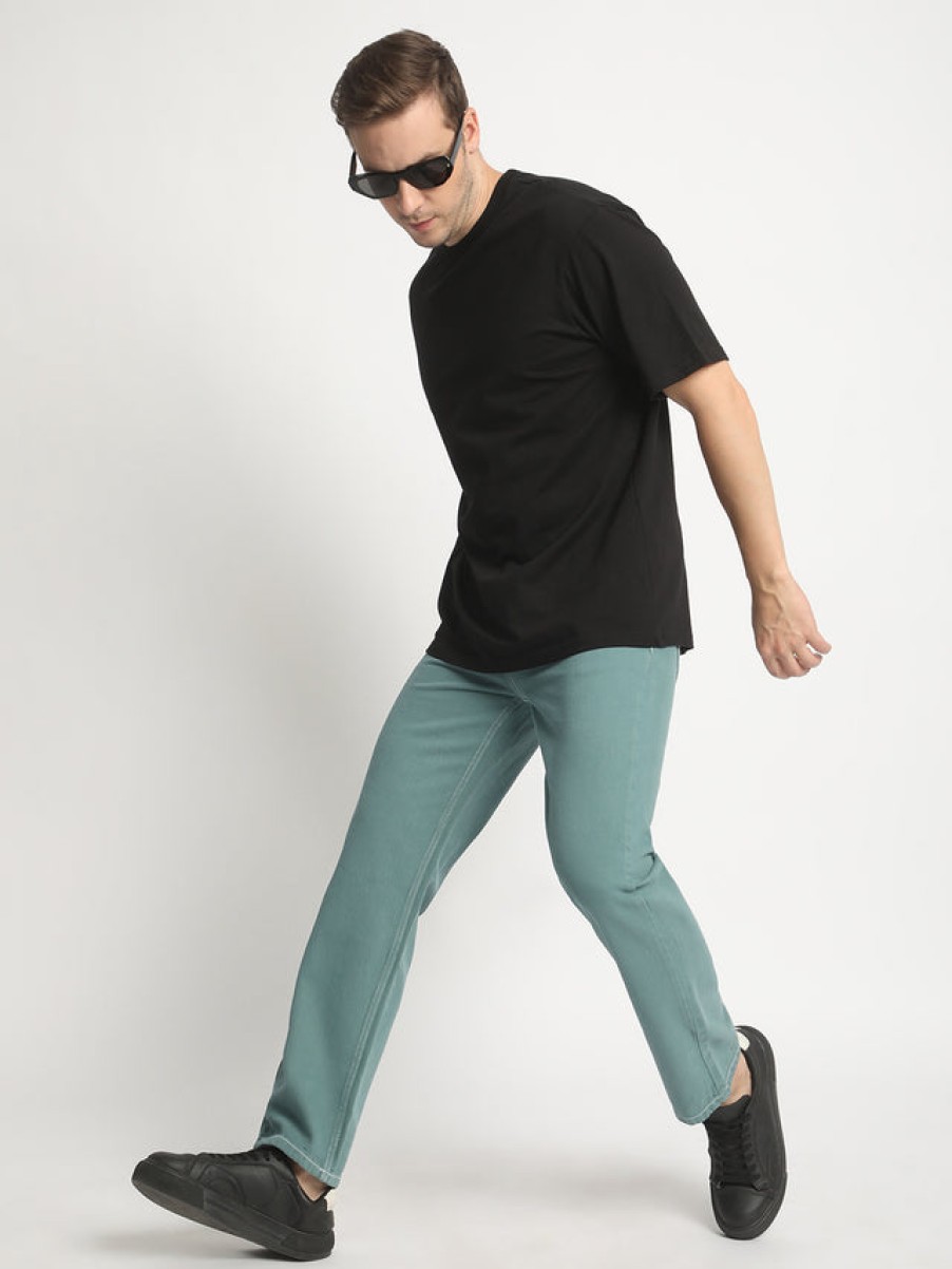 Jeans | Bene Kleed Men Teal Green Relaxed Fit Mid-Rise Shaded Jeans