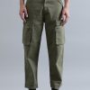 Cargos & Joggers | Bene Kleed Men Olive Cropped Loose Fit Cargo Trousers With Zipper Detail