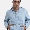 Jackets | Bene Kleed Men Blue Relaxed Fit Solid Hooded Denim Jacket With Kangaroo Pocket