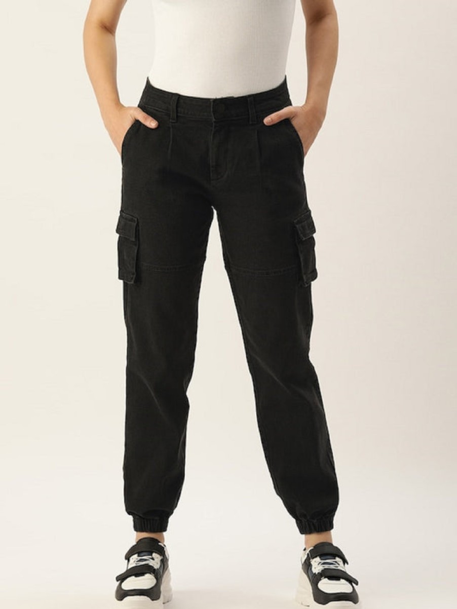 Cargos & Joggers | IVOC Women Charcoal Grey Regular Fit Solid Joggers Jeans