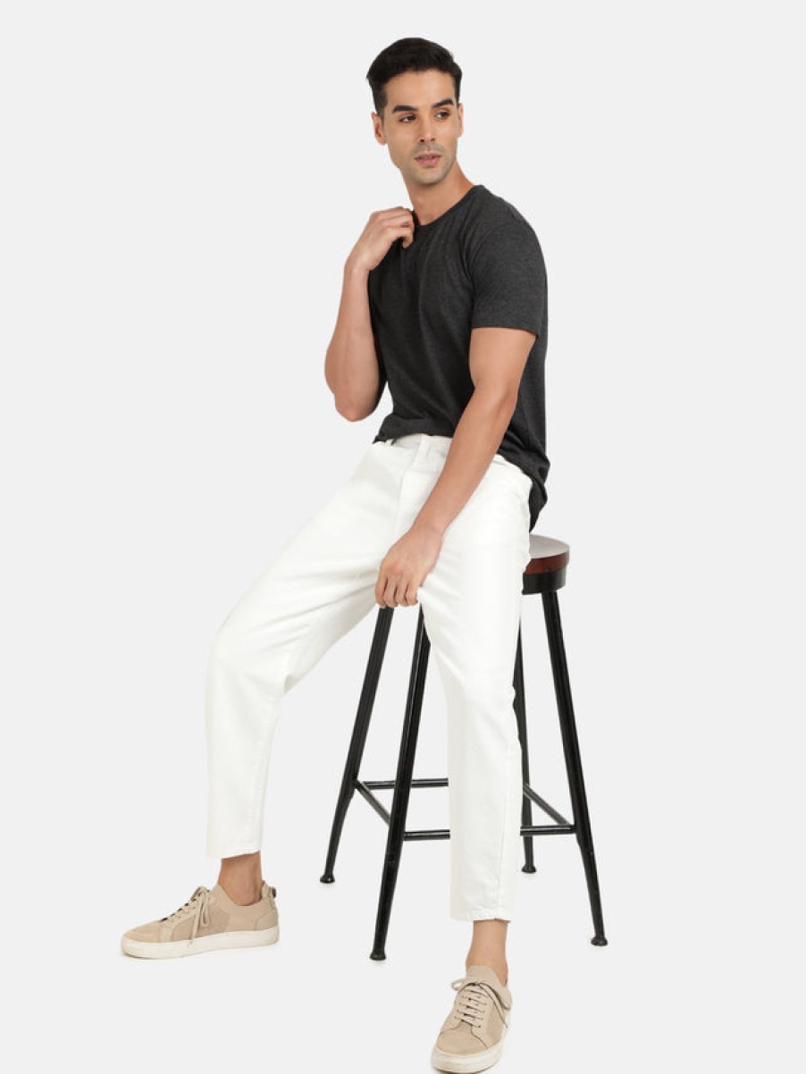 Jeans | Bene Kleed Men White Solid Slouchy Fit Cropped Jeans