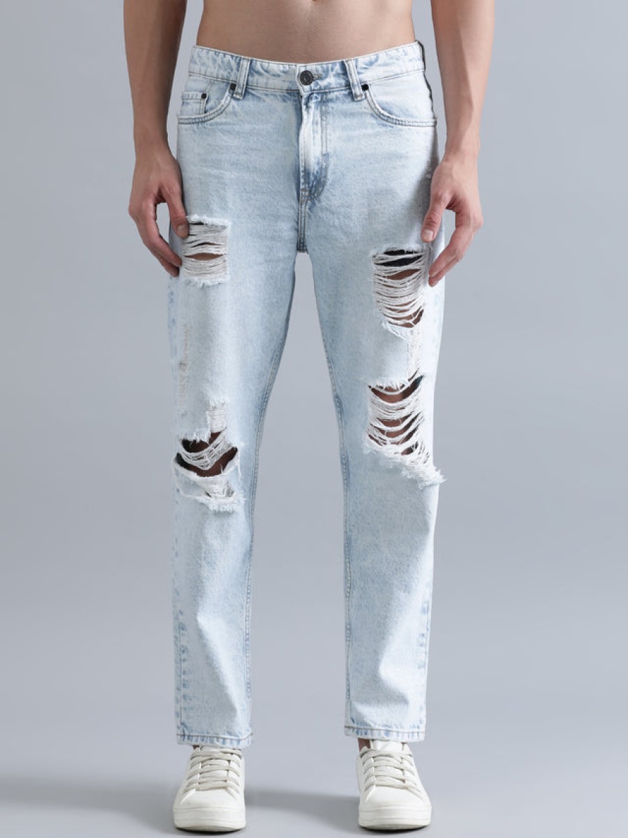 Jeans | Bene Kleed Men Light Blue Relaxed Fit Highly Distressed Jeans