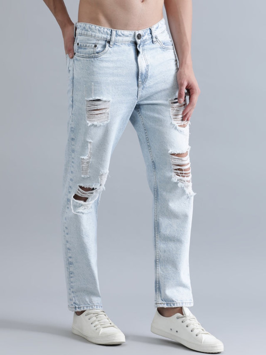 Jeans | Bene Kleed Men Light Blue Relaxed Fit Highly Distressed Jeans