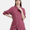 Casual Shirts | IVOC Women Rose Dust Regular Fit Solid Longline Casual Shirt