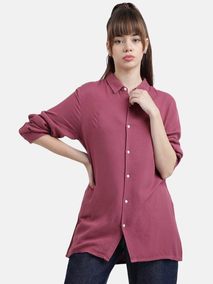 Casual Shirts | IVOC Women Rose Dust Regular Fit Solid Longline Casual Shirt