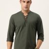 Kurtas | Bene Kleed Men Olive Slim Fit Solid Kurta