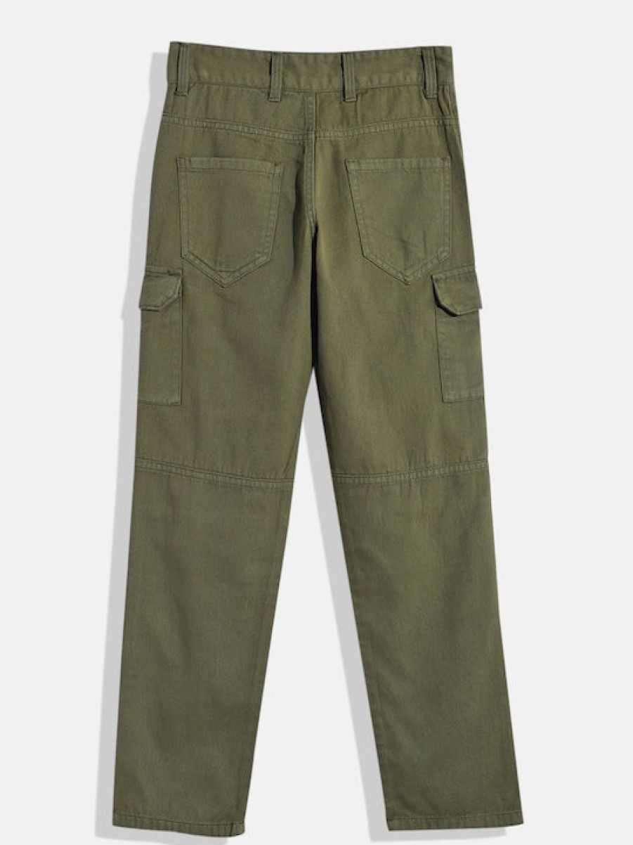 Cargos & Joggers | IVOC Boys Olive Slim Fit Solid Cargo Trousers