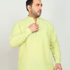 Kurtas | IVOC Plus Men Mint Cotton Linen Mandarin Collar Casual Kurta