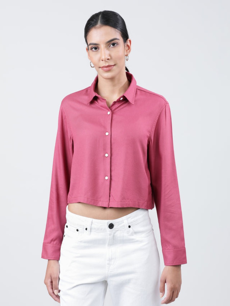 Casual Shirts | Bene Kleed Women Rose Dust Regular Fit Cropped Full Sleeves Solid Casual Shirt