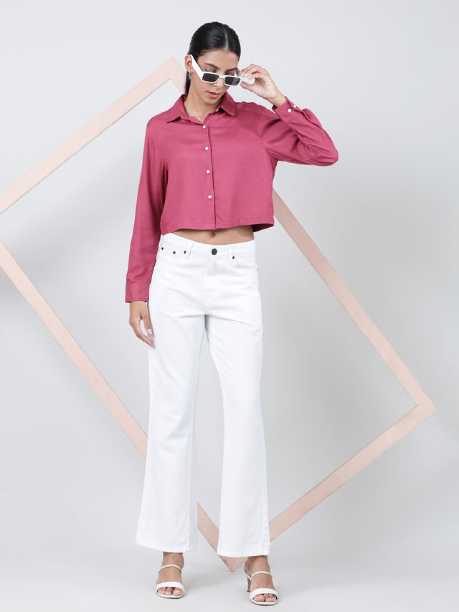 Casual Shirts | Bene Kleed Women Rose Dust Regular Fit Cropped Full Sleeves Solid Casual Shirt