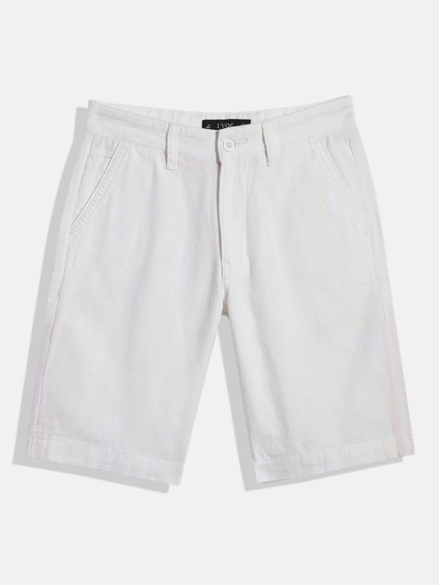 Shorts | IVOC Boys White Slim Fit Solid Casual Shorts