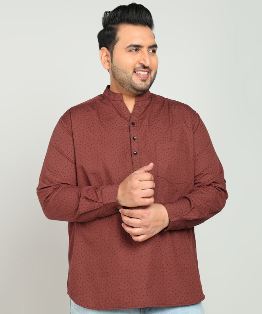 Kurtas | IVOC Plus Men Rust Regular Fit Printed Casual Kurta