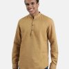 Kurtas | IVOC Men Khakhi Cotton-Linen Mandarin Collar Slim Fit Kurta